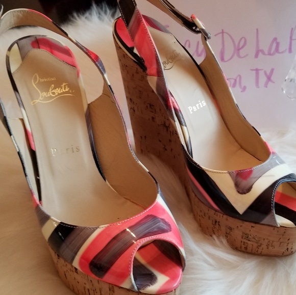 Christian Louboutin Shoes - Louboutin Peep-toe patent leather wedges